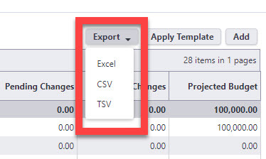 Export Option on Cost Grids